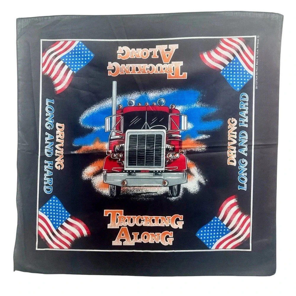 Vintage NOS/Deadstock Trucking Along American Flag‎ Semi-Truck Bandana